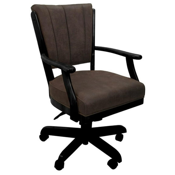 Classic Caster Solid Wood Dining Chair NW Whiskey Fabric Black Wood