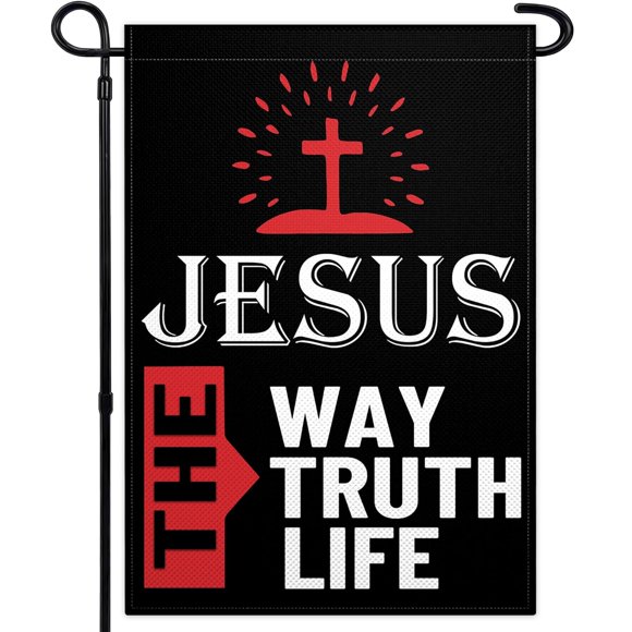 shiyou-Jesus The Way Truth Life Garden Flag 12x18 Inch Double Sided Christian American Garden Flag Jesus Garden Flag for Outside House Indoor Yard Outdoor Patriotic Sign Decor