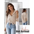 thumbnail image 7 of Nlife Women Striped Lapel Collar Long Sleeve Single Breasted Pocket Shirt, 7 of 7