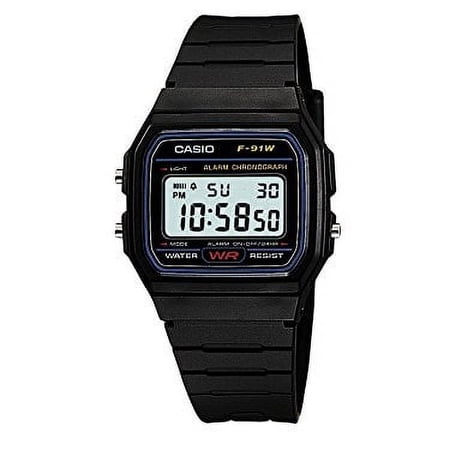 casio casual black resin digital watch f91w