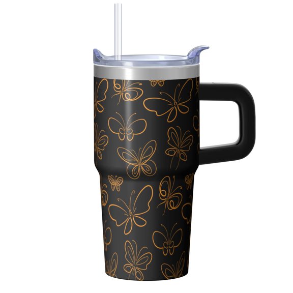 Butterfly Themed Gift 20OZ Purple Tumbler with Handle Stainless Steel Insulated Coffee Travel Mug Ideal for Women Girls on Birthday Christmas Fits Standard Cup Holders
