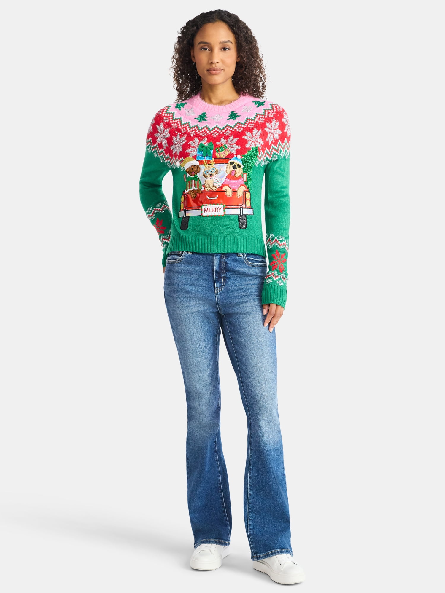 Holiday Time Women's Embellished Pullover Christmas Sweater, Midweight, Sizes XXS-XXXL