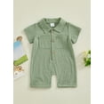 thumbnail image 2 of Bslissey Infant Baby Boys Cotton Linen Jumpsuit Shorts Solid Color Short Sleeve Lapel Button One Piece Rompers Newborn Casual Summer Clothes Bodysuit 3M 6M 12M 18M, 2 of 9