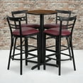 thumbnail image 2 of Flash Furniture 24'' Round Walnut Laminate Table Set with X-Base and 4 Two-Slat Ladder Back Metal Barstools - Burgundy Vinyl Seat, 2 of 3