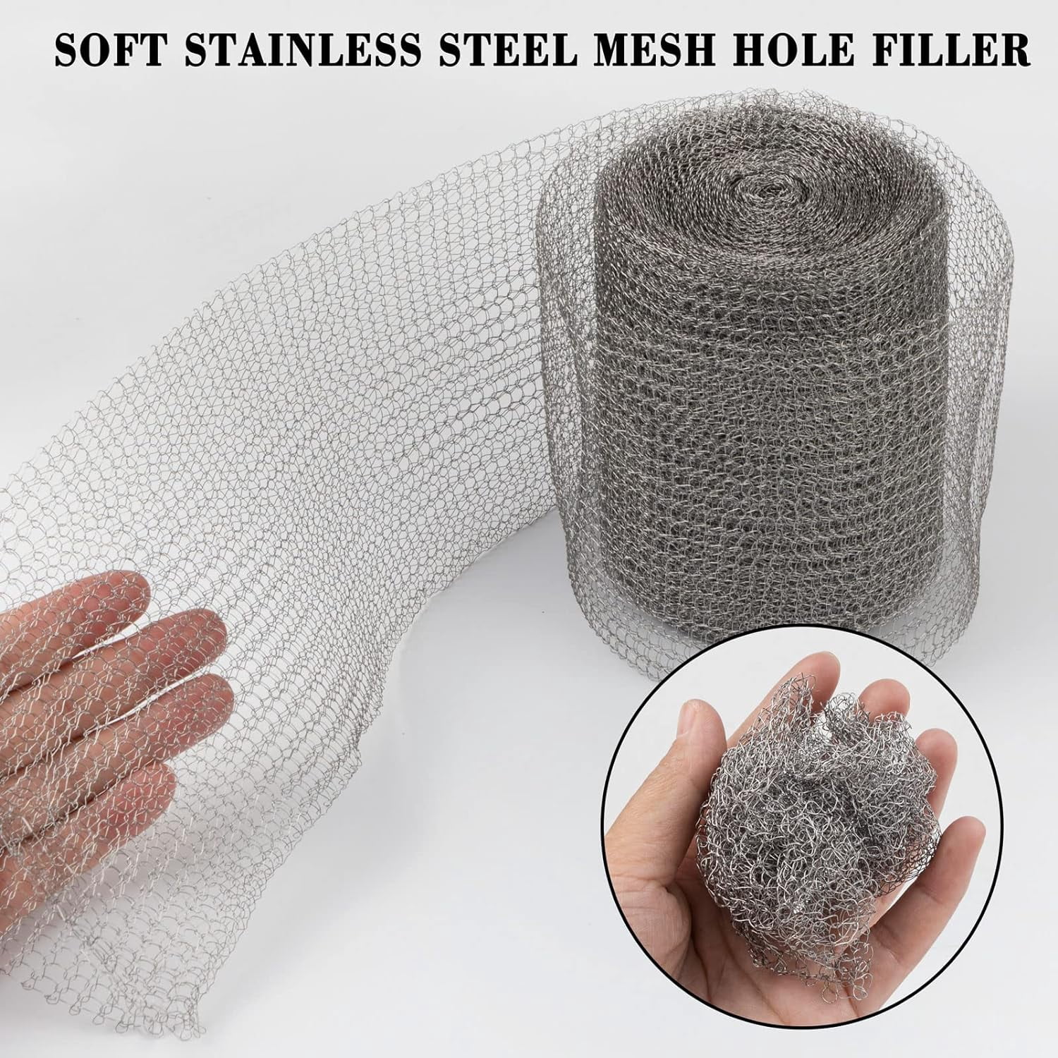 Wire Roll Mesh 5" x 20FT, 304 Stainless Steel Mesh, Hole Fill Fabric Gap Blocker, Double Layer Metal Mesh Roll, Flexible Woven Wire Roll Mesh for Garden House and DIY