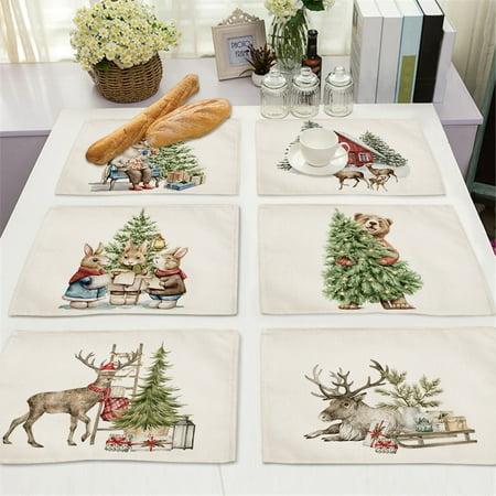 

Ludlz Christmas Placemat Convenient Durable Stylish Clear Printing Linen Table Mat for Festive Home Decoration