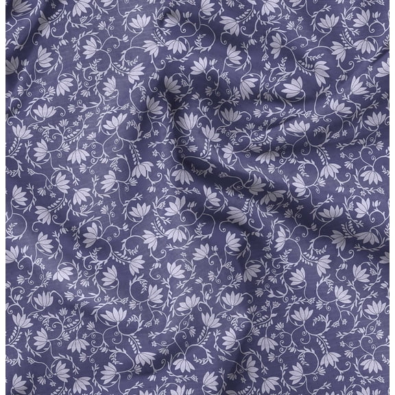 Soimoi Pure Silk Purple Fabric By the Yard - 42 Inch Wide - Leaves & Lotus Floral Print Material - Tranquil and Botanical Designs for Stylish Creations Printed Fabric