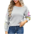 thumbnail image 2 of Sweaters for Women Long Sleeved Round Neck Flower Printed Casual Pullover Sweater Womens Sweaters Plus Size Gray XL, 2 of 6