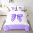 thumbnail image 2 of Feelyou Kids Ribbon Purple Bedding Comforter Set 7pcs, Watercolor Ribbon Queen Bedding Sets, Modern Fashion Bowknot Reversible Queen Sheet Sets, Lightweight Room Decor, 2 of 8