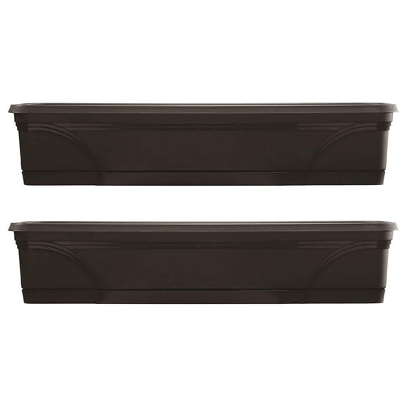 36 Inch Rectangular Indoor Outdoor Medallion Hanging Windowsill Garden Box Planter, Black (2 Pack)