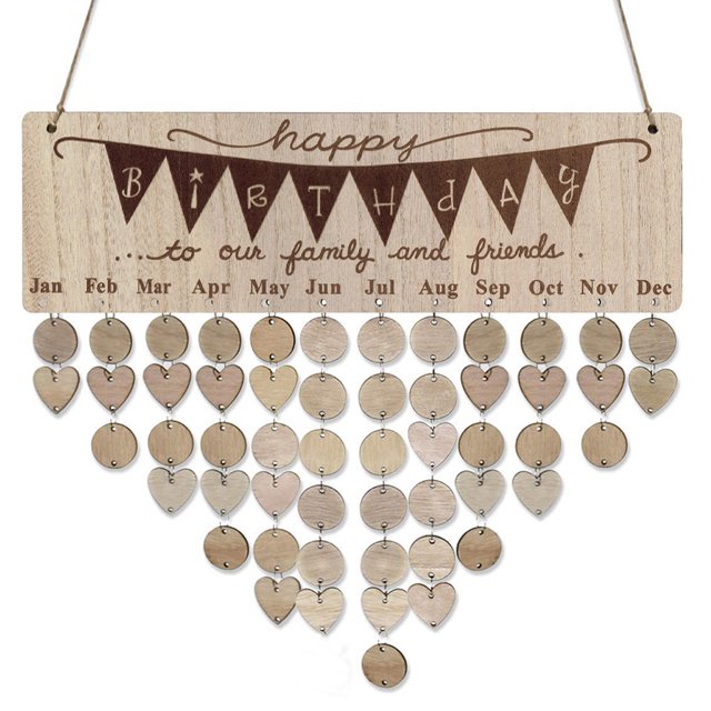 Advancent Calendario de cumpleaños para colgar en la pared, tablero de cumpleaños Natural, manualidades decorativas, placa para el hogar, decoraciones, Decoración del hogar JM01064 Advancent HA011576-04