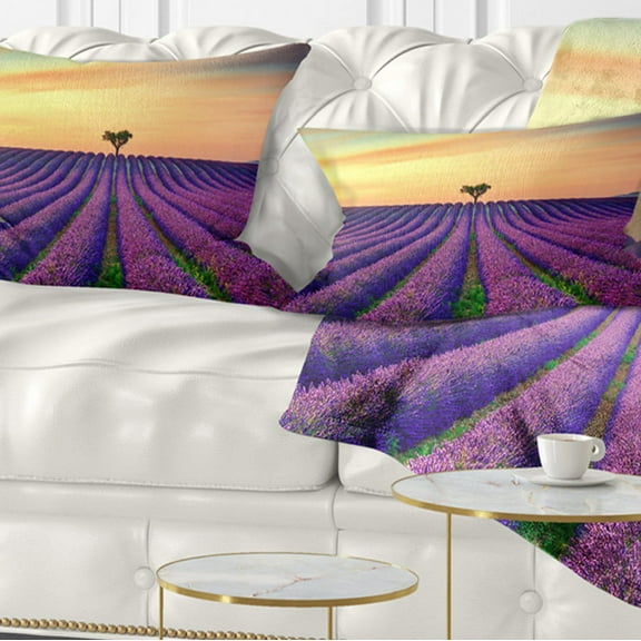 Designart Lavender Flower Rows in Provence - Landscape Wall Throw Pillow - 12x20