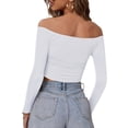 thumbnail image 4 of Blotona Womens Sexy Off Shoulder Long Sleeve Tops The Shoulder Skinny Crop Top Long Sleeve Tube Crop Blouse Shirt Cold Shoulder Tops Fitted T Shirts, 4 of 7