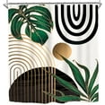 thumbnail image 5 of Abstract Emerald Green Shower Curtain Set 71Wx71H Inches Mid Century Modern Minimalist Tropical Leaves Geometric Contemporary Polyester Waterproof Bathroom Curtain with 12 Hooks, 5 of 6