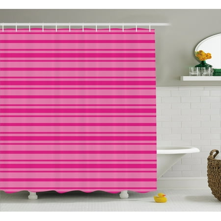 Bold Curtain Fabric Hot Pink Shower Curtain, Horizontal Bold and Thin Stripes in Pink Tones Geometrical Classic Composition, Fabric Bathroom Set with Hooks, Pink Hot Pink, by Ambesonne ()