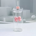 thumbnail image 4 of Glass Water Cup 400ml With Lid And Straw - Detachable Bow Decoration Beverage Tumbler For Coffee Tea Cold Drinks Home Office Green Pink, 4 of 8