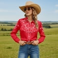 thumbnail image 2 of Cowgirl Shirts for Women Long Sleeve Button Down Western Shirts Floral Print Country Retro Shirt Red S, 2 of 5