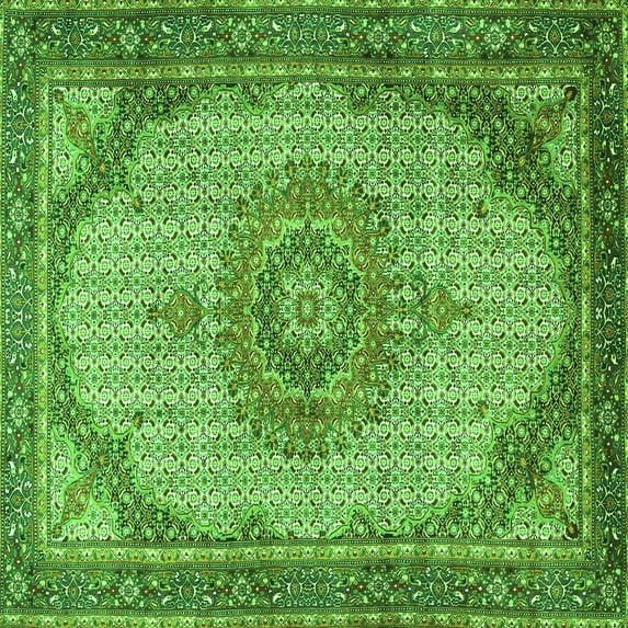 Ahgly Company Indoor Square Medallion Green Traditional Area Rugs, 6' Square