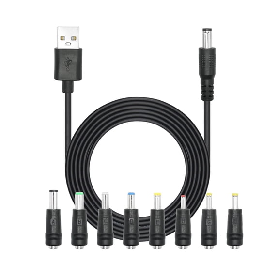 Quyaojz USB to DC Cable, 1M 5V 2.0 A Universal USB Power Cable Male to DC 5.5 x 2.1mm Barrel Jack Plug Charger Power Cord Adapter with 2.5x0.7mm 3.5x1.35mm 4.0x1.7mm 5.5x2.5mm 5 Connectors Tips