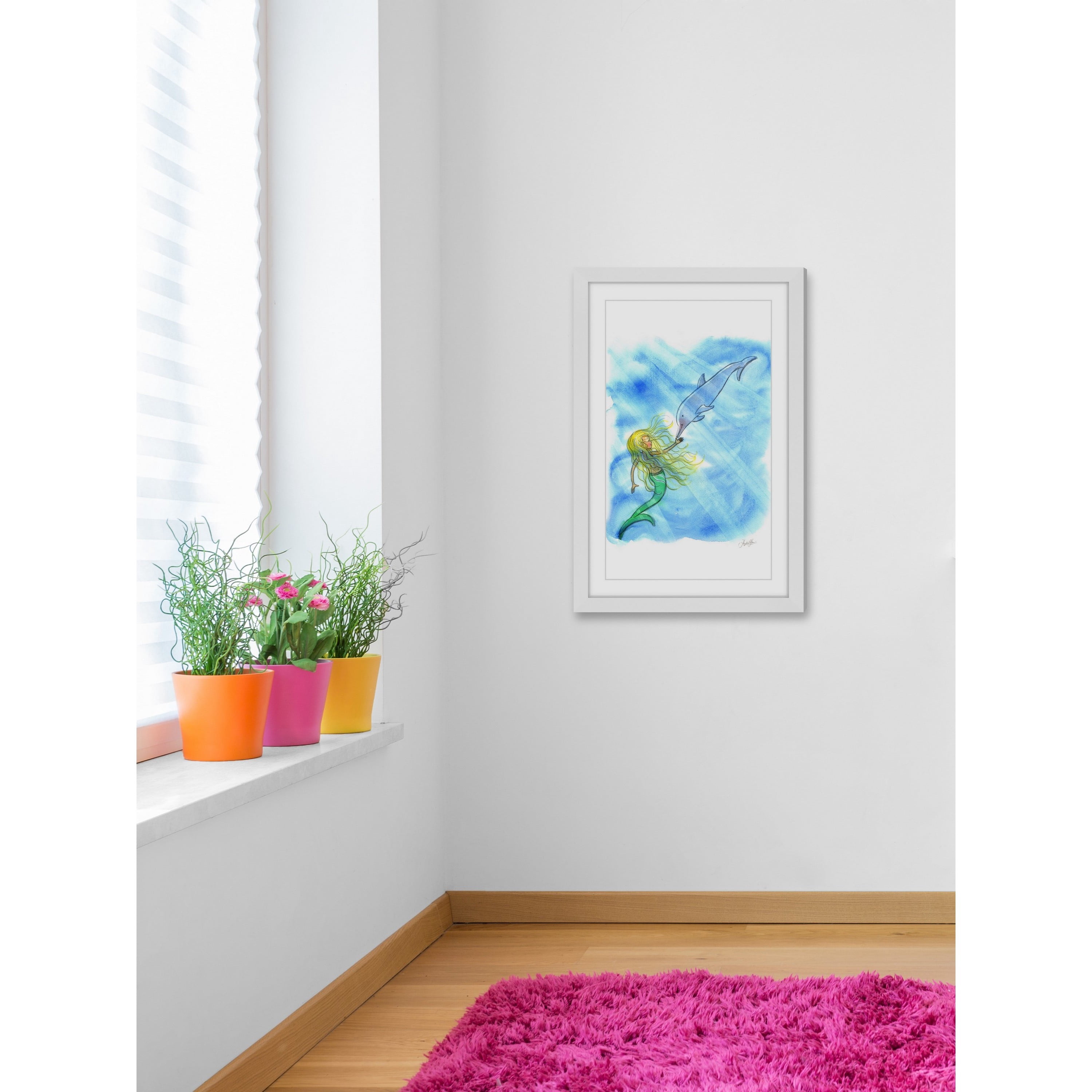 Marmont Hill "Mermaid Dolphin" by Phyllis Harris Framed Painting Art Print
