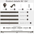 thumbnail image 4 of Long Bronze Curtain Rod, Heavy Duty 1 Inch Decorative Curtain Rods for Windows 66 to 120 Inch, Single-Side Adjustable Vintage Rustic Antique Brown Drapery Pole with Netted Texture Finials, 4 of 6