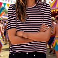 thumbnail image 2 of Shirts For Women Tees Tops Stripe Print Short Sleeve Crew Neck Casual Trendy Outfits Pink, 2 of 7