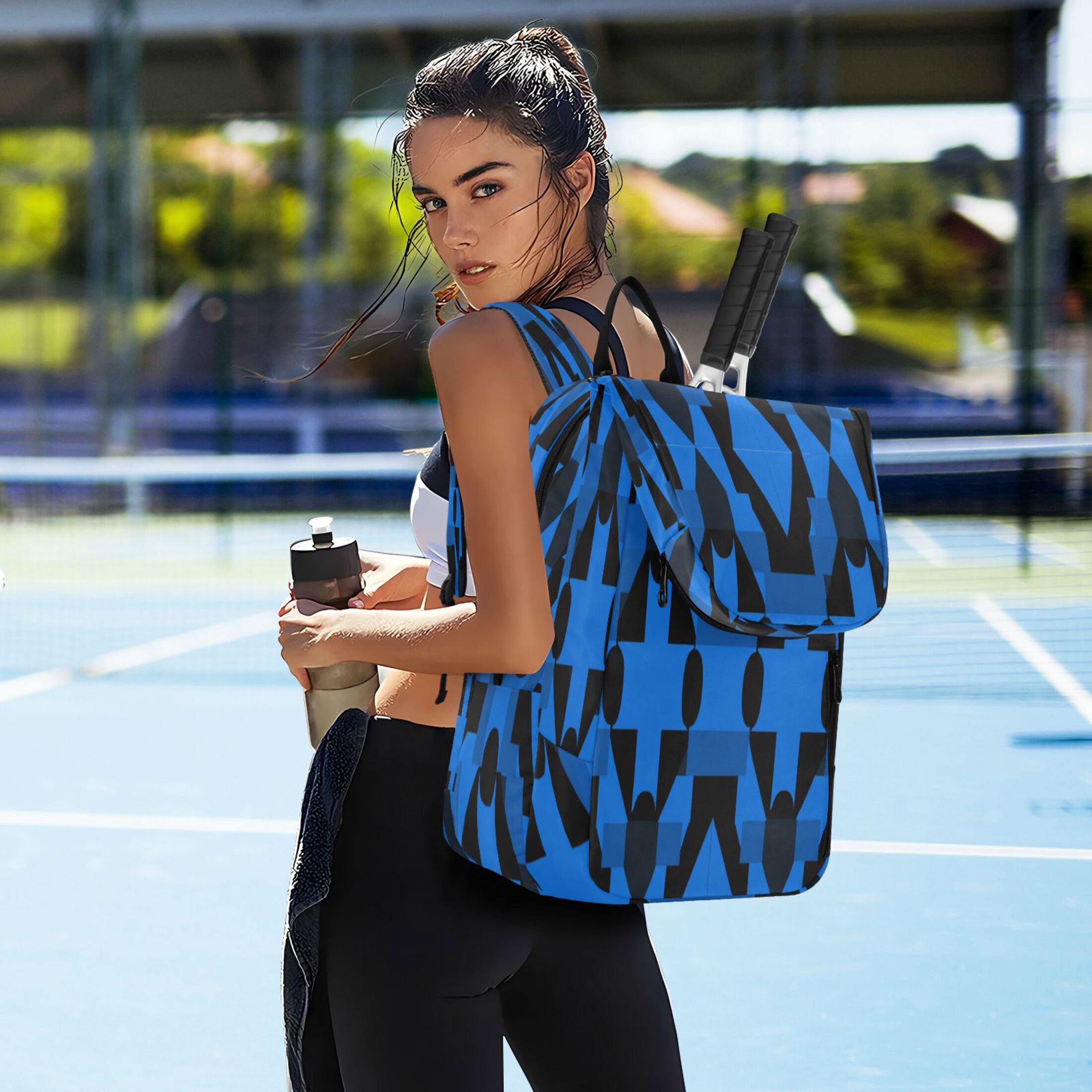 2 Racquet Holder Tennis Backpack Tennis Racket Covers Gym Bags Dark Blue Black Plaid