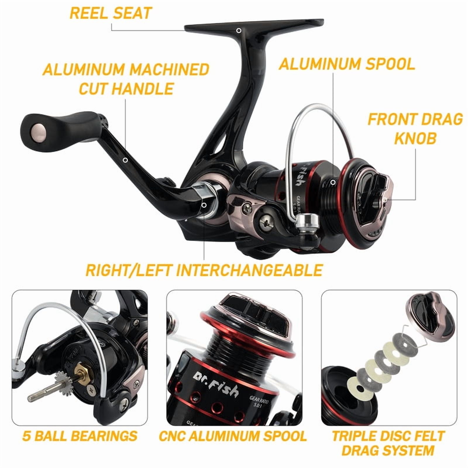 Dr.Fish Ice Fishing Rod and Reel Combo, Ice Fishing Pole Gear Spinning Reel Equipment Set Backpack Chair Jigs Lures Accessories