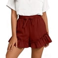 thumbnail image 7 of XPMWRP Women Casual Ruffle Hem Shorts Elastic Waist Drawstring Summer Shorts with Side Pockets for Beach and Casual Wear Wine L, 7 of 7