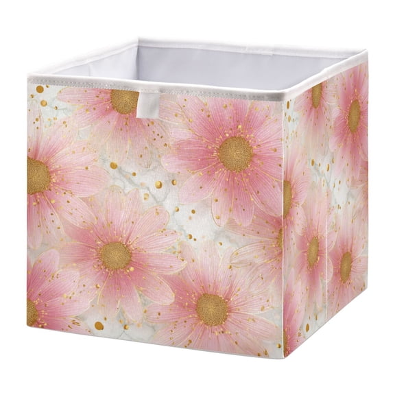Foldable Fabric Storage Bin Home Cubes Clothing Organizer Bins Large Collapsible Box Basket for Home Organizer Light Pink Daisies