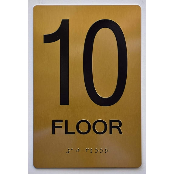 Floor 10 Sign- 10th Floor Sign- Gold(Aluminium, Gold/Black,Size 6X9) The Sensation line