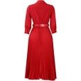 thumbnail image 5 of Women's V-Neck Waisted Pleated Seven-Part Sleeve Solid Color Belted Dress, 5 of 12