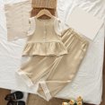 thumbnail image 2 of UngA Toddler Girl Summer Clothes Ruffle Tank Top and Loose Wide Leg Pants Kids Girls 2 Piece Outfits Set 3-4 Years,Khaki, 2 of 6