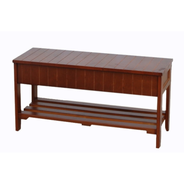 Roundhill Solid Wood Storage Shoe Bench, Multiple Colors