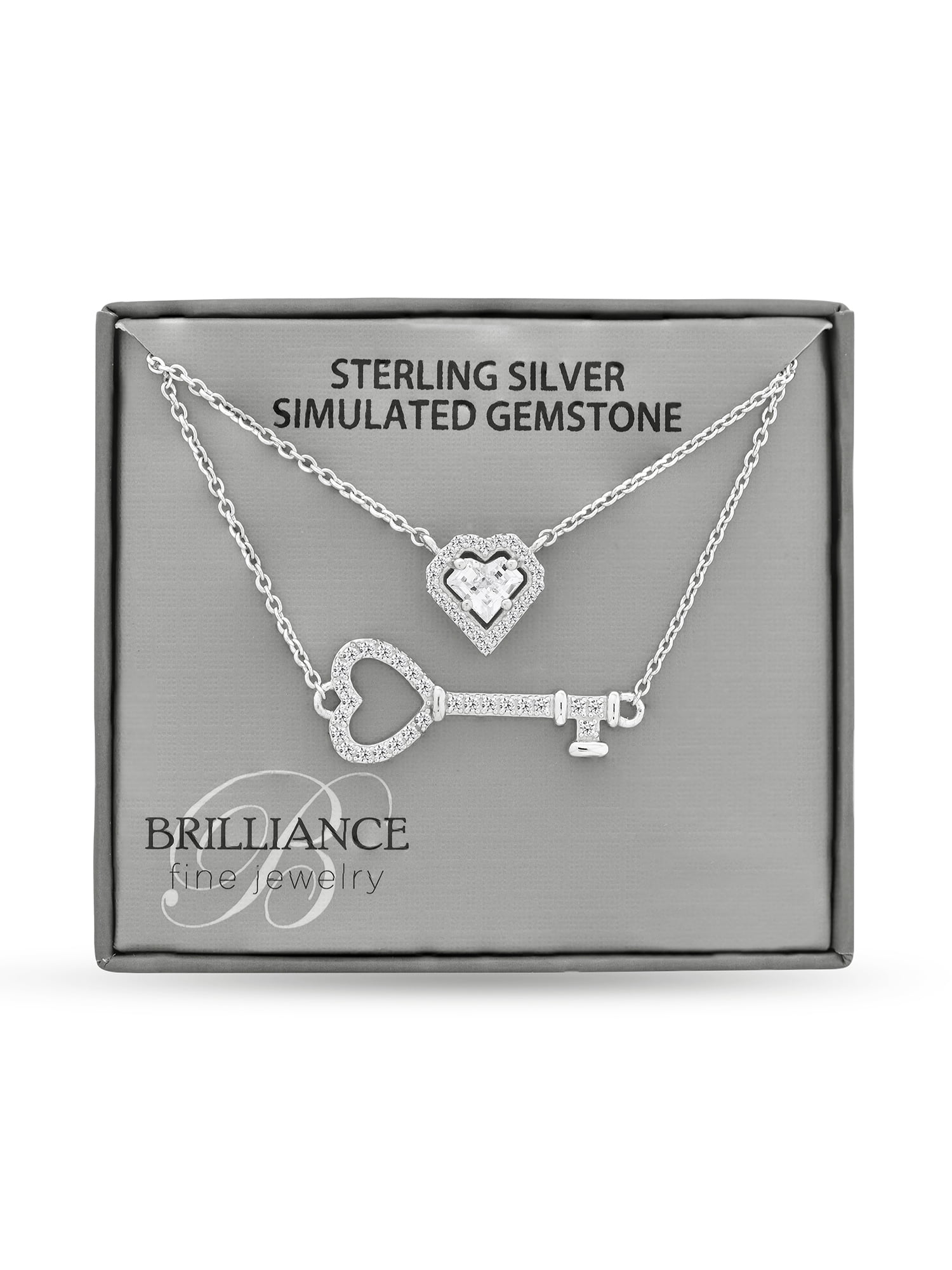 Brilliance Fine Jewelry Cubic Zirconia Key and Heart Two Layered Necklace in Silver