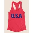 thumbnail image 3 of Usa America Navy Blue Racerback Tank Women -Image by Shutterstock, Female Medium, 3 of 4