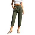 thumbnail image 5 of Costeam Womens Multi Button Pleated Front Linen Capri Pants Dual Side Slip Pockets Non Elastic High Waist Lightweight Wrinkle Resistant Loose Mid Calf Casual Cropped Trousers, 5 of 7