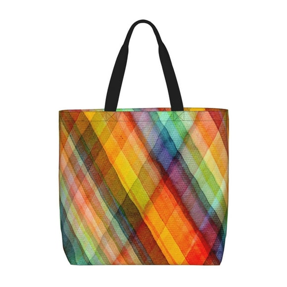 Fotbe Abstract Watercolors Tartan Bolsa Tote con Estampado para Mujer, Bolsos con Cremallera, Bolsa de Hombro Casual de Gran Capacidad con Bolsillos Internos