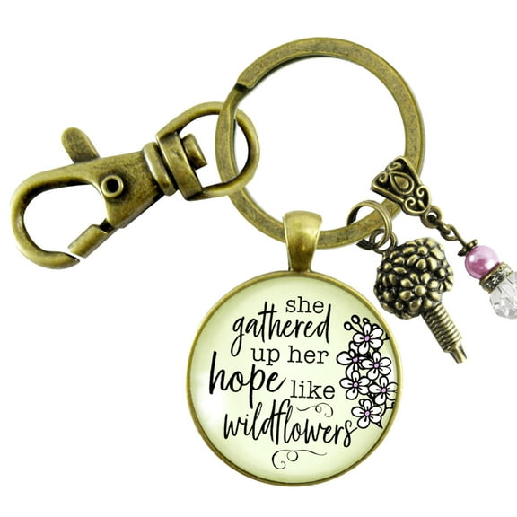 Inspire Quote Gutsy Goodness Bronze Keychain She Gathered Up Her Hope Like Wildflowers Lavender Jewelry