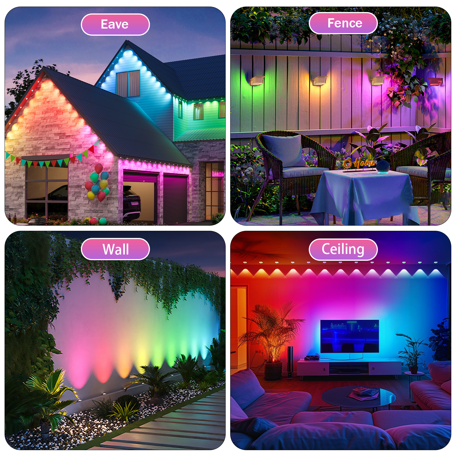 Permanent Outdoor Lights for House, 100ft 36 RGB LEDs Smart LED Eaves Light with Remote, 63 Scene Modes, IP67 Waterproof, Outdoor Christmas Light LED String Lights for Home Daily Holiday Party Decor