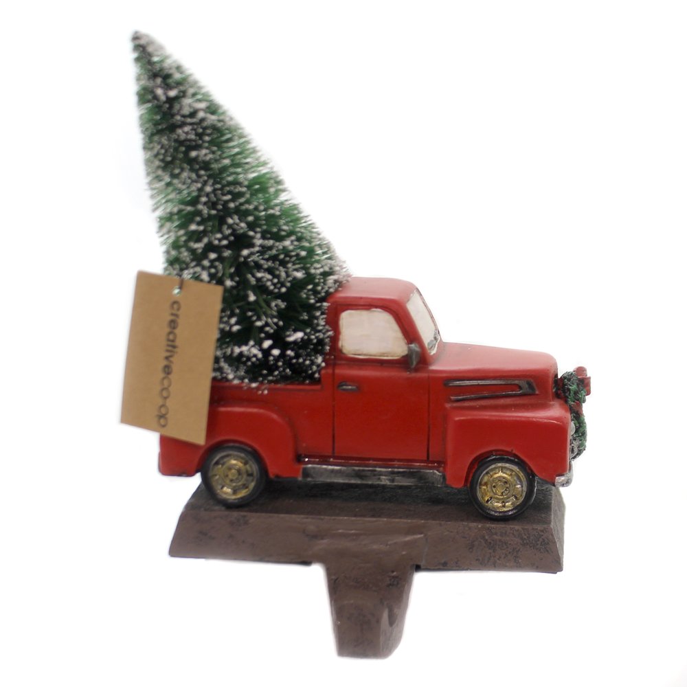 Christmas PICKUP TRUCK STOCKING HOLDER Polyresin Tree Wreath Xm2862