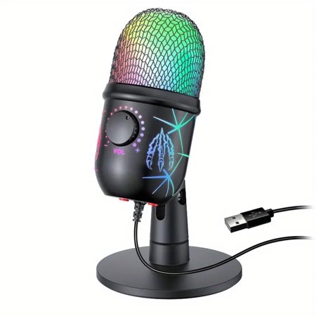 USB Gaming Microphone with RGB Light,Plug and Play Gaming Mic for PC, Mac, PS4/5,Podcast Microphone with RGB, Mute, Monitor, Noise Reduction, Volume Gain, Great for Recording, Streaming