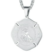 FaithHeart Saint Florian Pendant Necklace Stainless Steel Fire Fighter Protector Shield Medal