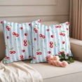 thumbnail image 2 of Cherry Farmhouse Outdoor Waterproof Pillow Covers, Spring Summer Fruit Blue Striped Decorative Square Throw Pillowcase Sofa Cushion Sham for Patio/Couch/Chair, 26"x26" 2 Pack, 2 of 8