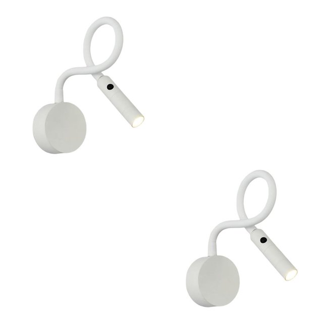 Ounissouiy Minimalist LED Wall Lamp Fixture Flexible Hose 3W for Bedroom Loft Home Interruptor de cabeza blanca 2piezas