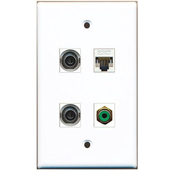 RiteAV - 1 Port RCA Green 2 Port 3.5mm 1 Port Cat5e Ethernet White Wall Plate