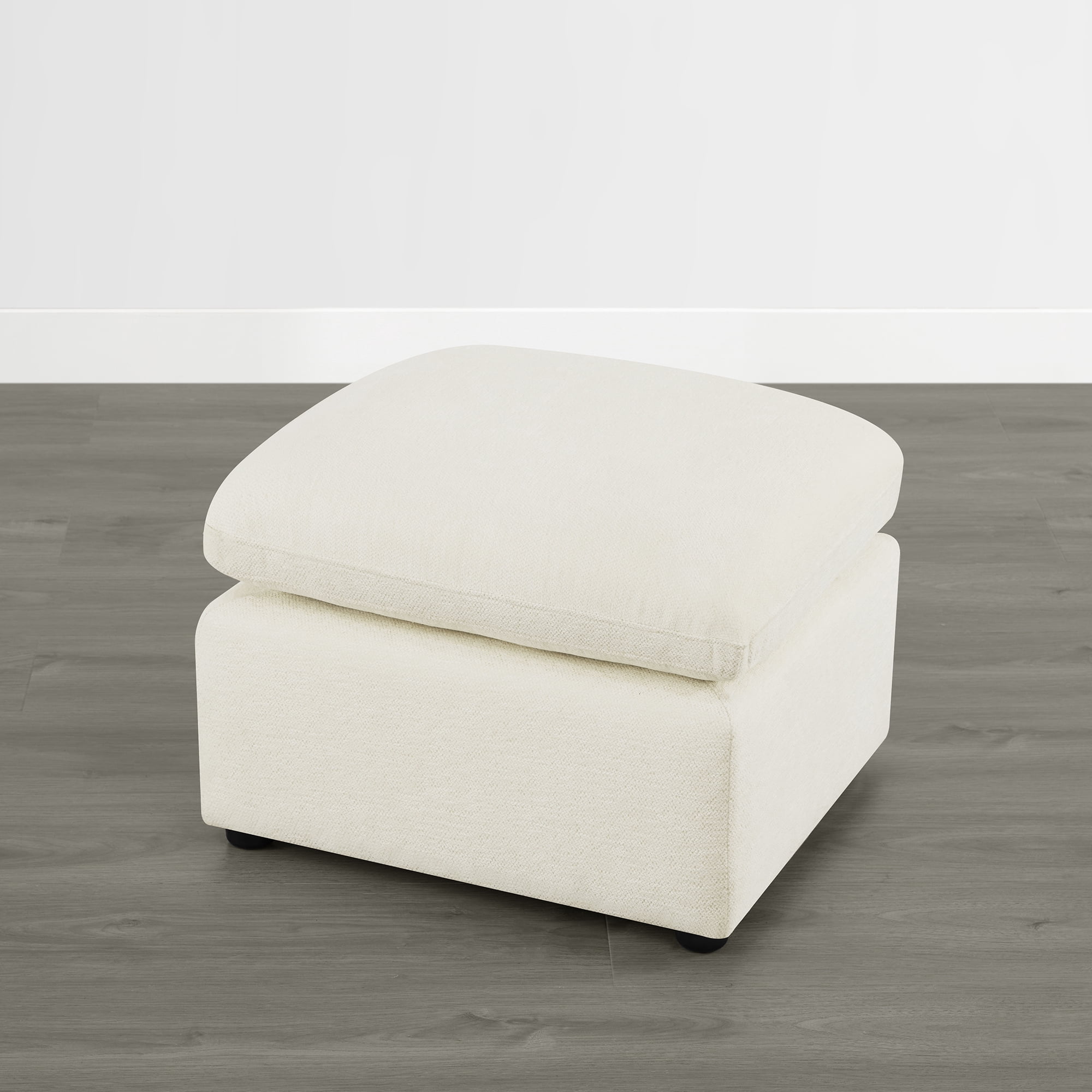 Spruce & Spring Upholstered Ottoman Footstool with Padded Cushion for Living Room and Bedroom, Cream White