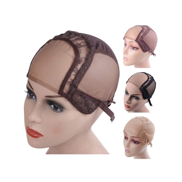 YANTAISIYU 4X4 Inch U Part Swiss Lace Wig Cap for Making Wigs with Adjustable Straps on the Back Glueless Hairnets (Dark Brown S)