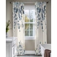 thumbnail image 4 of Navy Blue Eucalyptus Sheer Curtains 84 Inch Length 2 Panels Set for Living Room/Bedroom, Farmhouse Weeping Leaves Linen Kitchen Curtains Grommet Semi-Sheer Curtains Drapes Window Treatments 52"x84"x2, 4 of 7