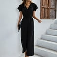 thumbnail image 4 of Gaecuw Jumpsuits for Women Casual Plus Size Romper for Women Short Sleeve Overall V Neck Band Collar Solid Onesie One Piece Outfits Casual Loose Baggy Long Pants Wide Leg Summer Romper Ankle Length, 4 of 8